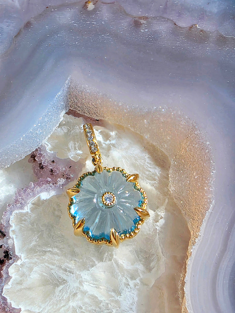 18k Solid Gold Blue Topaz Pendant | Indulgems | Designs in Real Gold