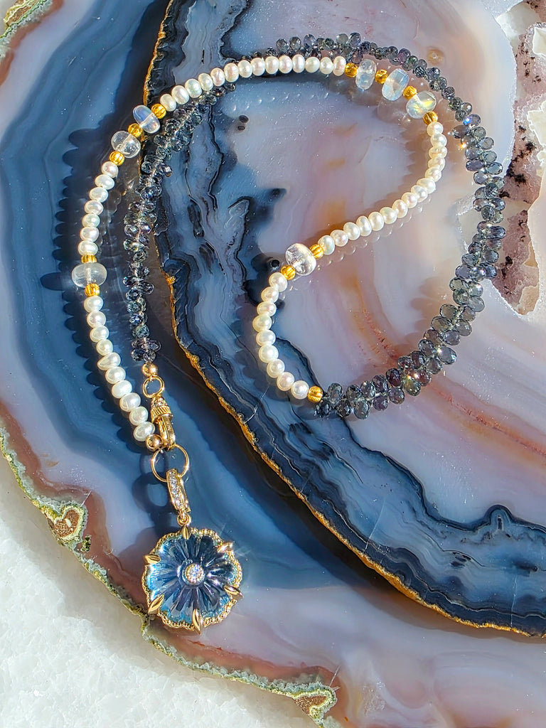 18k Solid Gold Blue Topaz Pendant | Indulgems | Designs in Real Gold