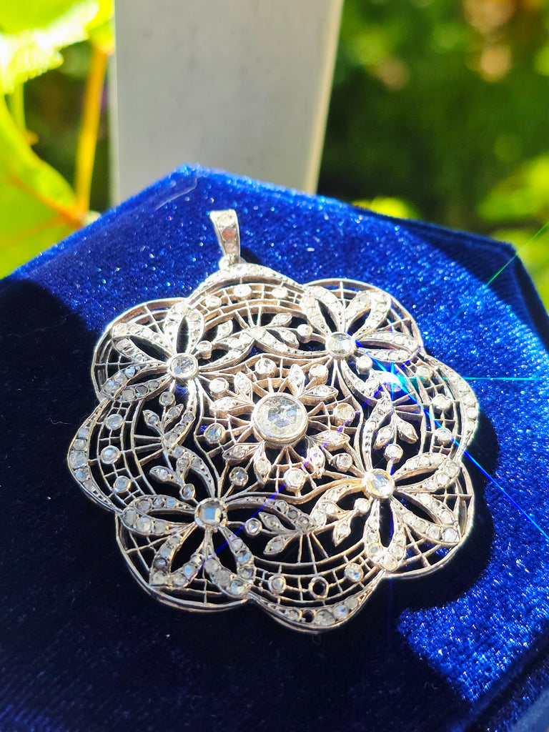 Antique Rose Cut Diamond Filigree Large Statement Pendant | Antique Jewelry | Indulgems | Designs in Real Gold