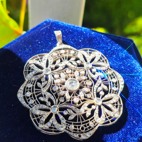 Antique Rose Cut Diamond Filigree Large Statement Pendant | Antique Jewelry | Indulgems | Designs in Real Gold