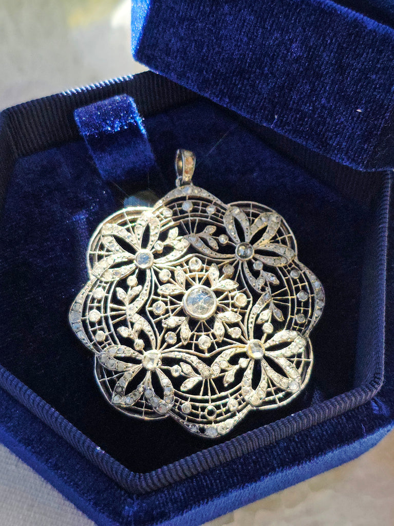 Antique Rose Cut Diamond Filigree Large Statement Pendant | Antique Jewelry | Indulgems | Designs in Real Gold