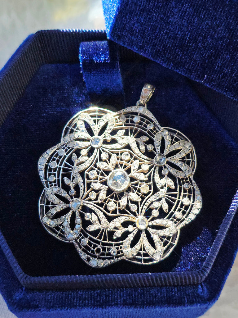 Antique Rose Cut Diamond Filigree Large Statement Pendant | Antique Jewelry | Indulgems | Designs in Real Gold