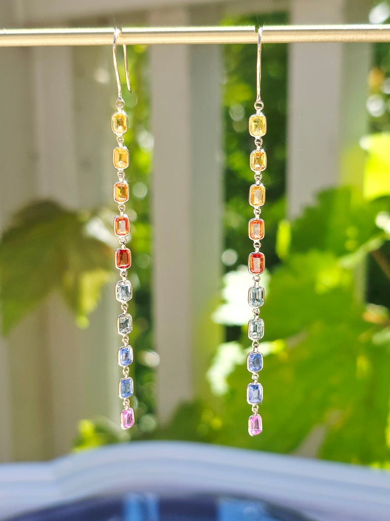14k Yellow Gold Fancy Sapphire Rainbow Earrings | Indulgems