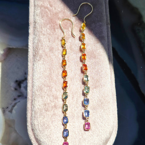 14k Yellow Gold Fancy Sapphire Rainbow Earrings | Indulgems