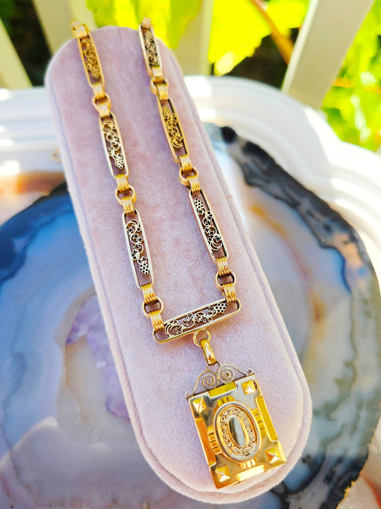18k Solid Gold Antique Watch Chain Necklace with Locket | Indulgems