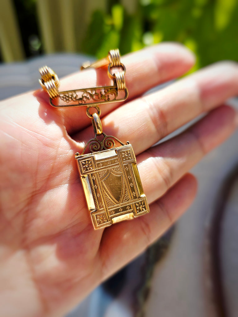 18k Solid Gold Antique Watch Chain Necklace with Locket | Indulgems