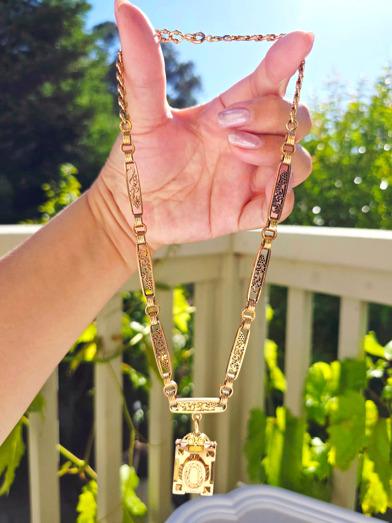 18k Solid Gold Antique Watch Chain Necklace with Locket | Indulgems