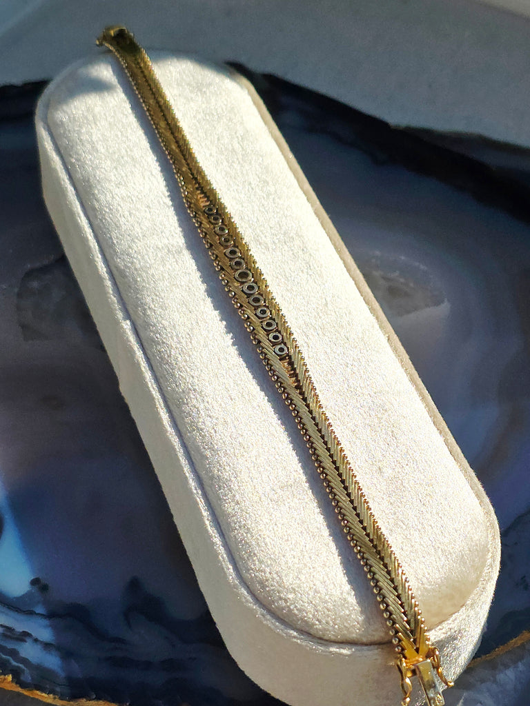 14k Yellow Gold Vintage Herringbone Diamond Bracelet | Indulgems