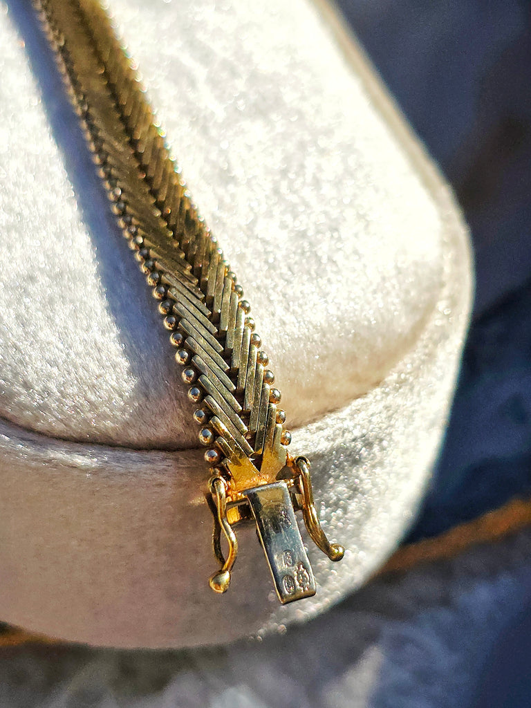 14k Yellow Gold Vintage Herringbone Diamond Bracelet | Indulgems