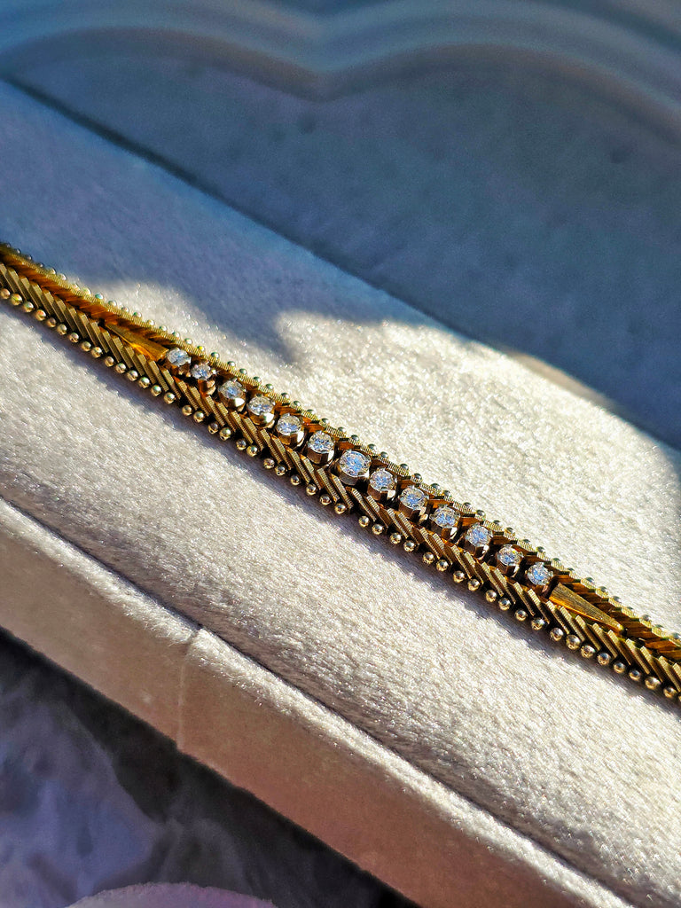 14k Yellow Gold Vintage Herringbone Diamond Bracelet | Indulgems