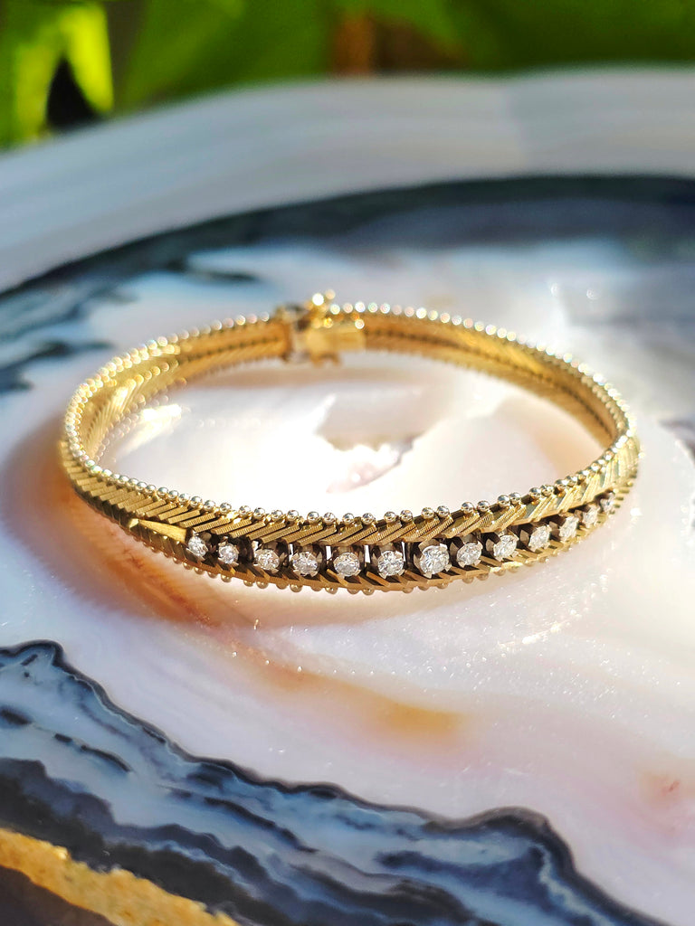 14k Yellow Gold Vintage Herringbone Diamond Bracelet | Indulgems