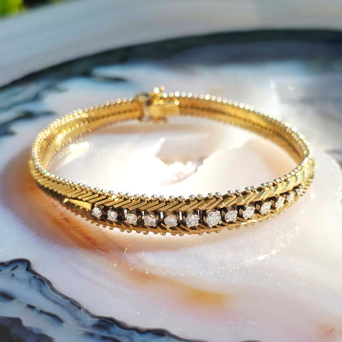 14k Yellow Gold Vintage Herringbone Diamond Bracelet | Indulgems