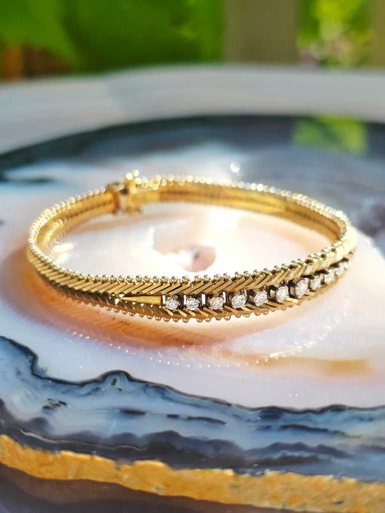 14k Yellow Gold Vintage Herringbone Diamond Bracelet | Indulgems