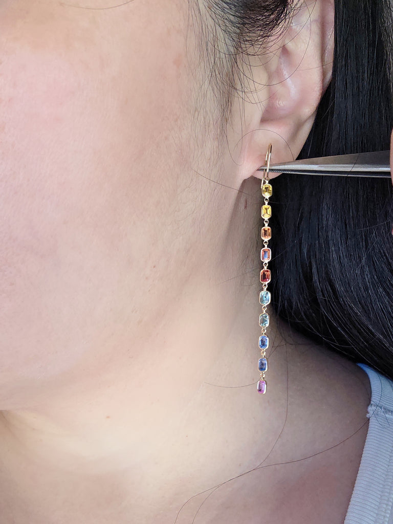 14k Yellow Gold Fancy Sapphire Rainbow Earrings | Indulgems