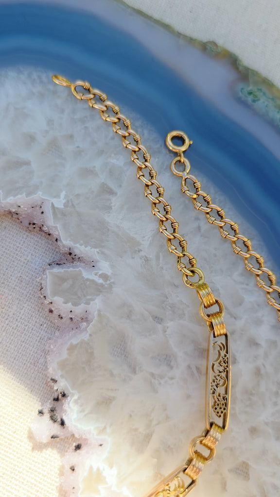 18k Solid Gold Antique Watch Chain Necklace with Locket | Indulgems