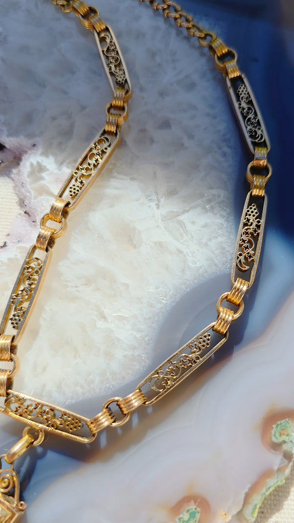 18k Solid Gold Antique Watch Chain Necklace with Locket | Indulgems