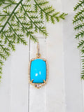 Genuine Sleeping Beauty Turquoise Top Quality Gemstone Diamond 18K Gold Pendant
