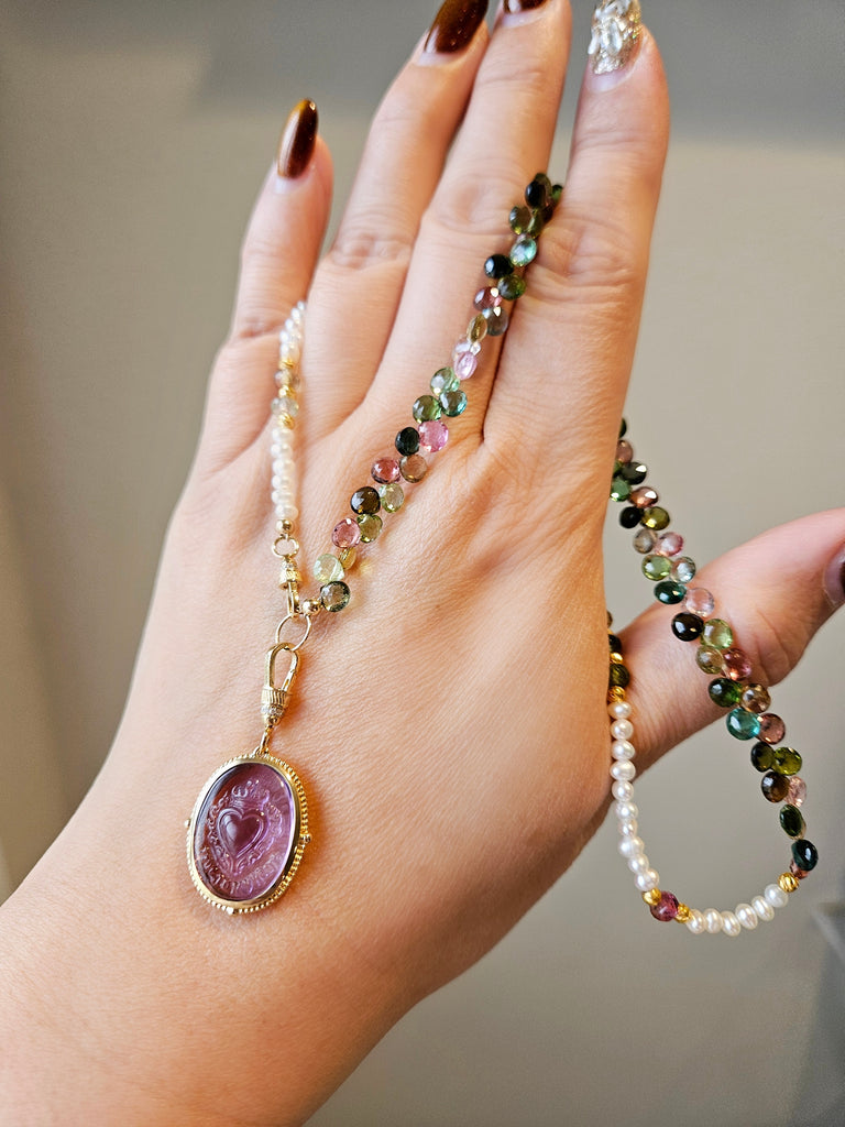 18k Gold Handcarved Amethyst Crown Heart Intaglio Pendant | TRUE TO MY HEART | Indulgems | Designs in Real Gold | Talisman Collection