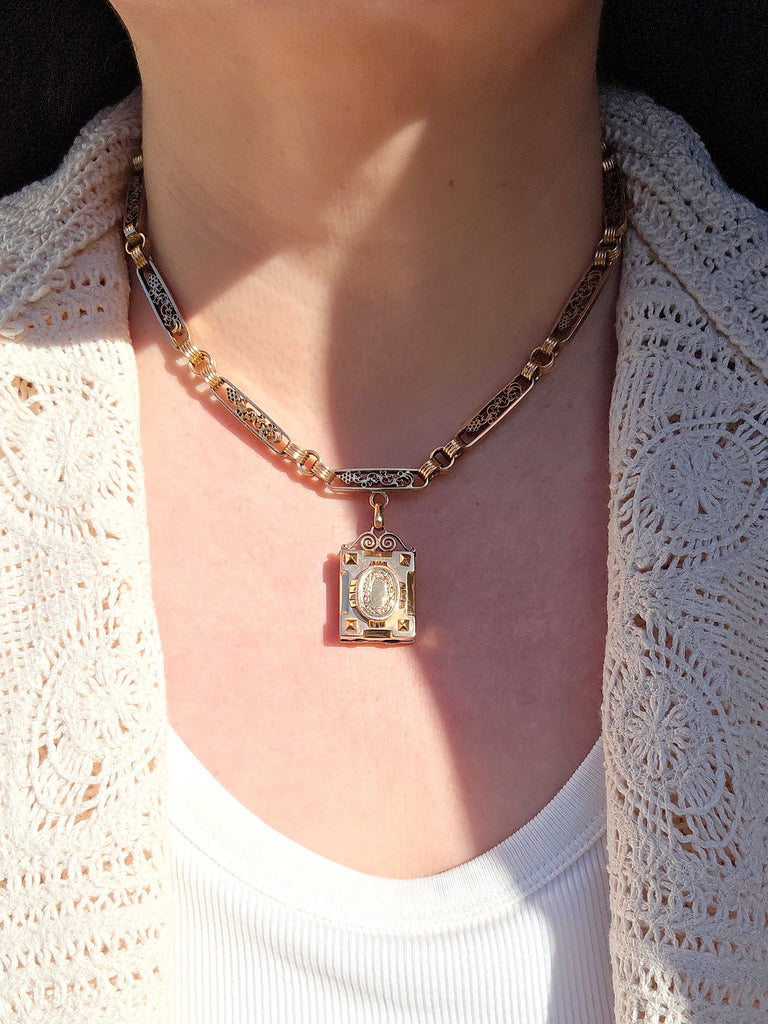 18k Solid Gold Antique Watch Chain Necklace with Locket | Indulgems