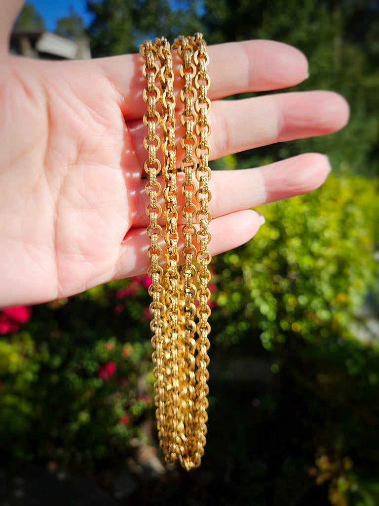 18K Yellow Gold Antique Chunky Extra Long Guard Chain Necklace 60" | Indulgems | Designs in Real Gold