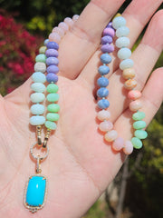 Pastel Multicolor Candy Pop Opal Gemstone Beaded Necklace 14K Gold 16"