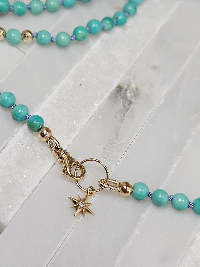 Genuine Turquoise and Diamond Star Pendant Necklace 18"