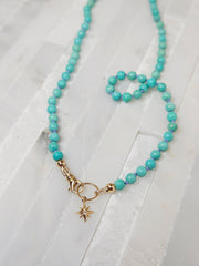 Genuine Turquoise and Diamond Star Pendant Necklace 18"