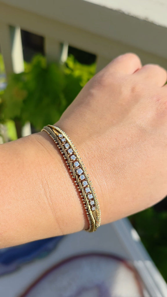 14k Yellow Gold Vintage Herringbone Diamond Bracelet | Indulgems