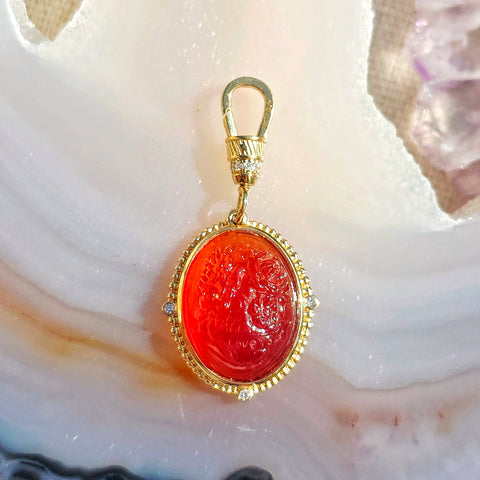 18k Solid Gold Handcarved Red Agate Gemstone Pendant | I Love You | Blooming Heart Motif | Indulgems | Designs in Real Gold | Talisman Collection