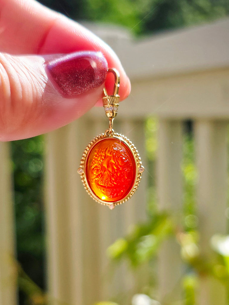 18k Solid Gold Handcarved Red Agate Gemstone Pendant | I Love You | Blooming Heart Motif | Indulgems | Designs in Real Gold | Talisman Collection