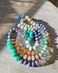 Multicolor Rainbow Gemstone Opal Chalcedony Amethyst Moonstone 18K Yellow Gold Long Necklace 30"