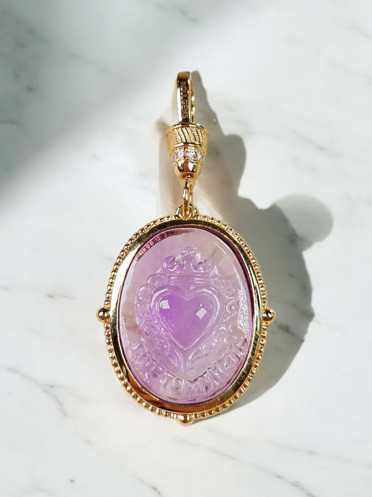 18k Gold Handcarved Amethyst Crown Heart Intaglio Pendant | TRUE TO MY HEART | Indulgems | Designs in Real Gold | Talisman Collection