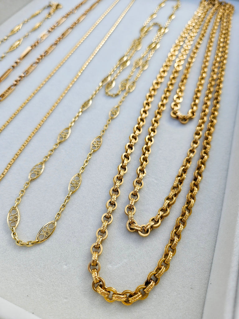 18K Yellow Gold Antique Chunky Extra Long Guard Chain Necklace 60" | Indulgems | Designs in Real Gold