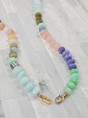 Pastel Multicolor Candy Pop Opal Gemstone Beaded Necklace 14K Gold 16"