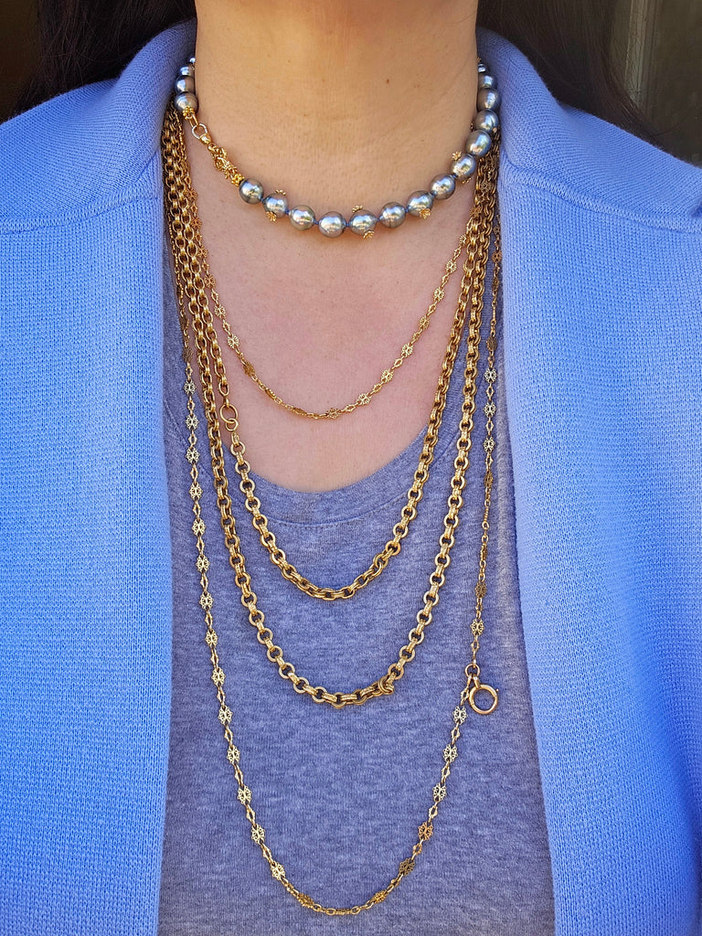 18K Yellow Gold Antique Chunky Extra Long Guard Chain Necklace 60" | Indulgems | Designs in Real Gold