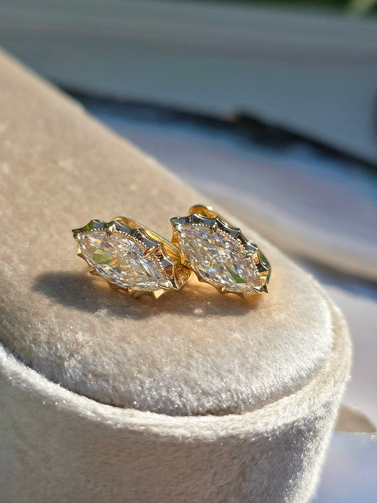 18k Solid Gold 4ct Marquise Lab Diamond Earrings | Indulgems | Aurora Collection