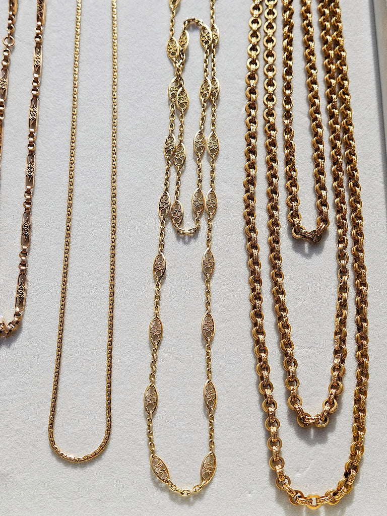 18K Yellow Gold Antique Chunky Extra Long Guard Chain Necklace 60" | Indulgems | Designs in Real Gold