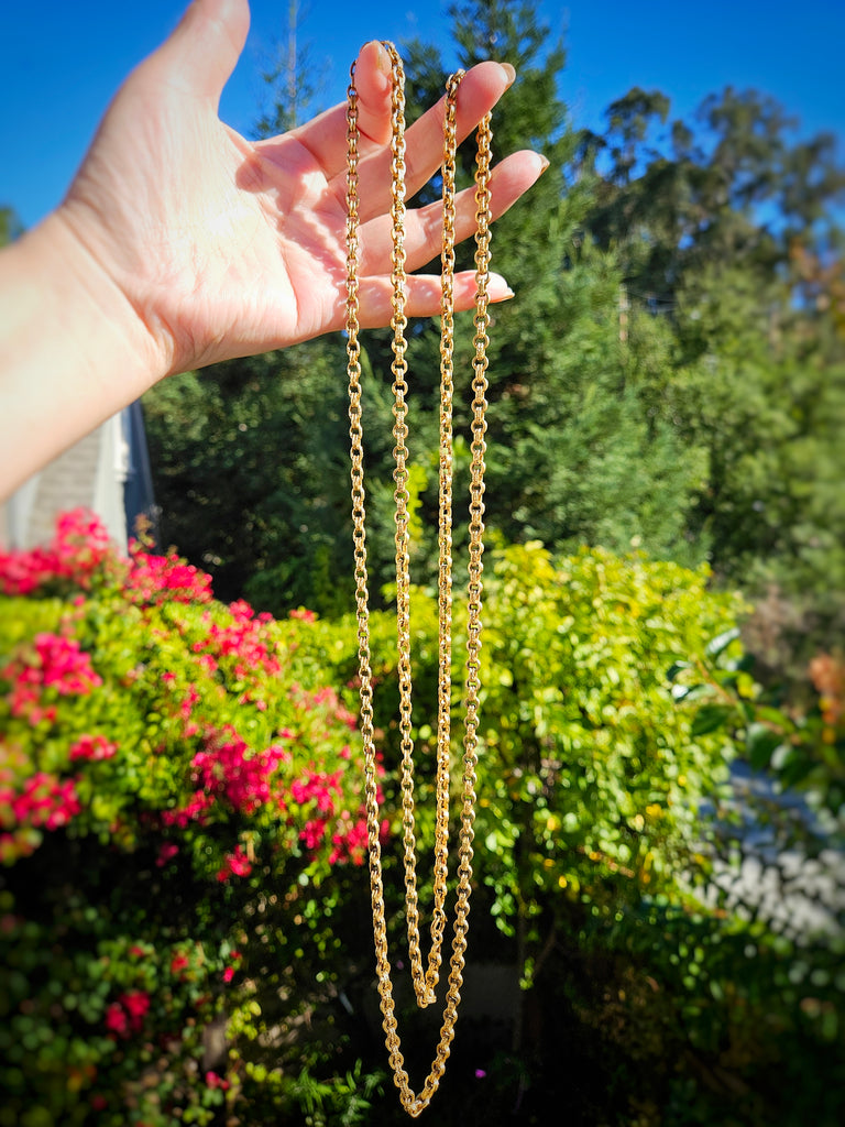 18K Yellow Gold Antique Chunky Extra Long Guard Chain Necklace 60" | Indulgems | Designs in Real Gold