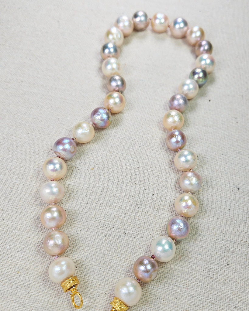 Natural Freshwater Edison Pastel Pink Peach Mermaid Large Pearl 18K Yellow Gold Necklace 18"