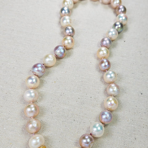 Natural Freshwater Edison Pastel Pink Peach Mermaid Large Pearl 18K Yellow Gold Necklace 18"