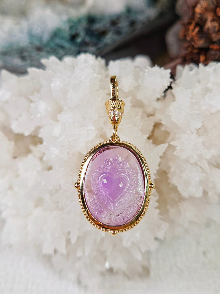 18k Gold Handcarved Amethyst Crown Heart Intaglio Pendant | TRUE TO MY HEART | Indulgems | Designs in Real Gold | Talisman Collection