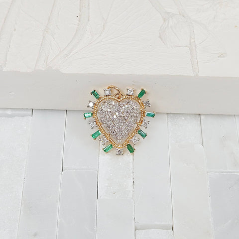 Diamond & Emerald Heart 14K Gold Pendant