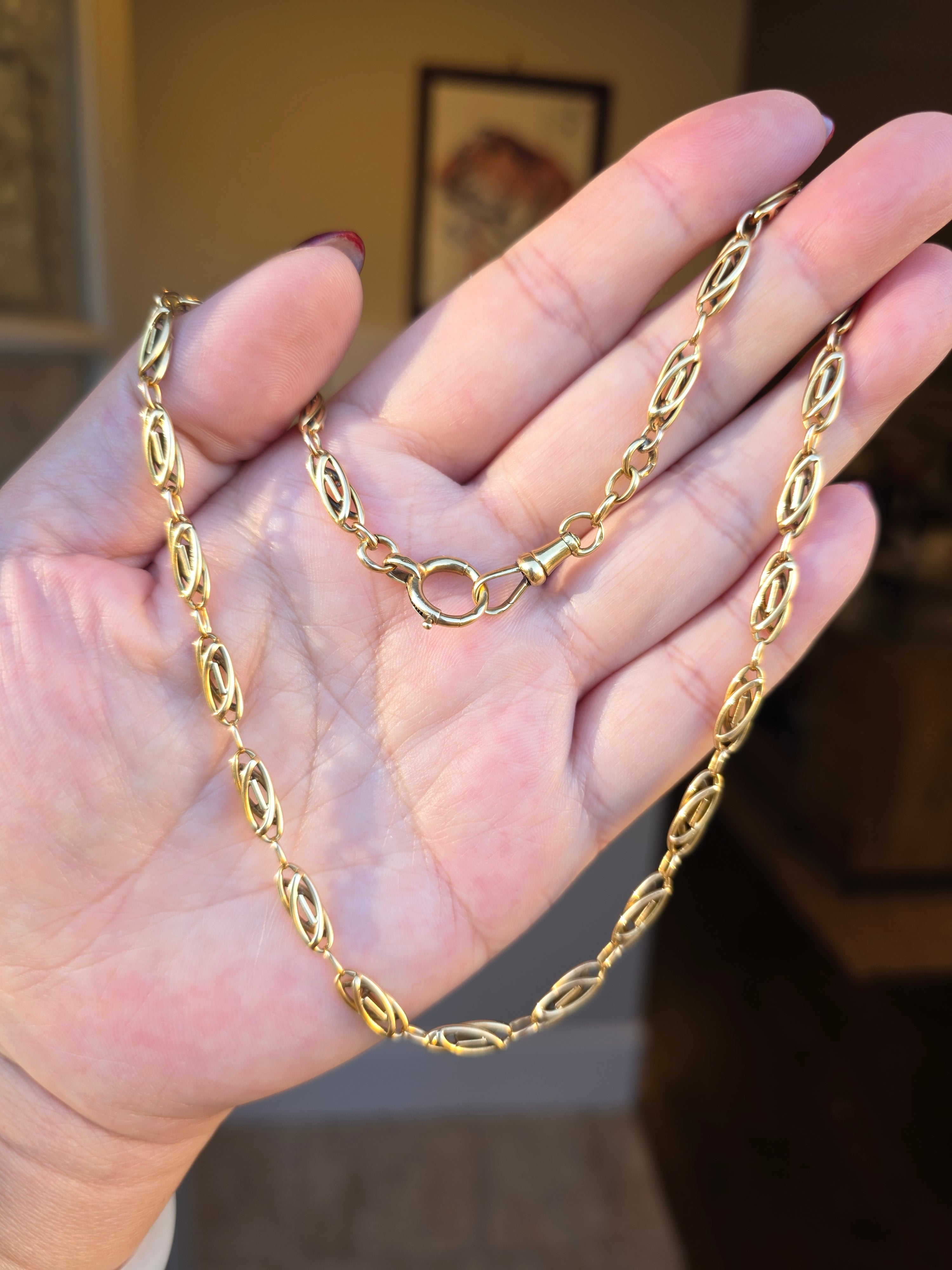 18k Solid Gold Antique French Knot Link Chain Necklace | Indulgems