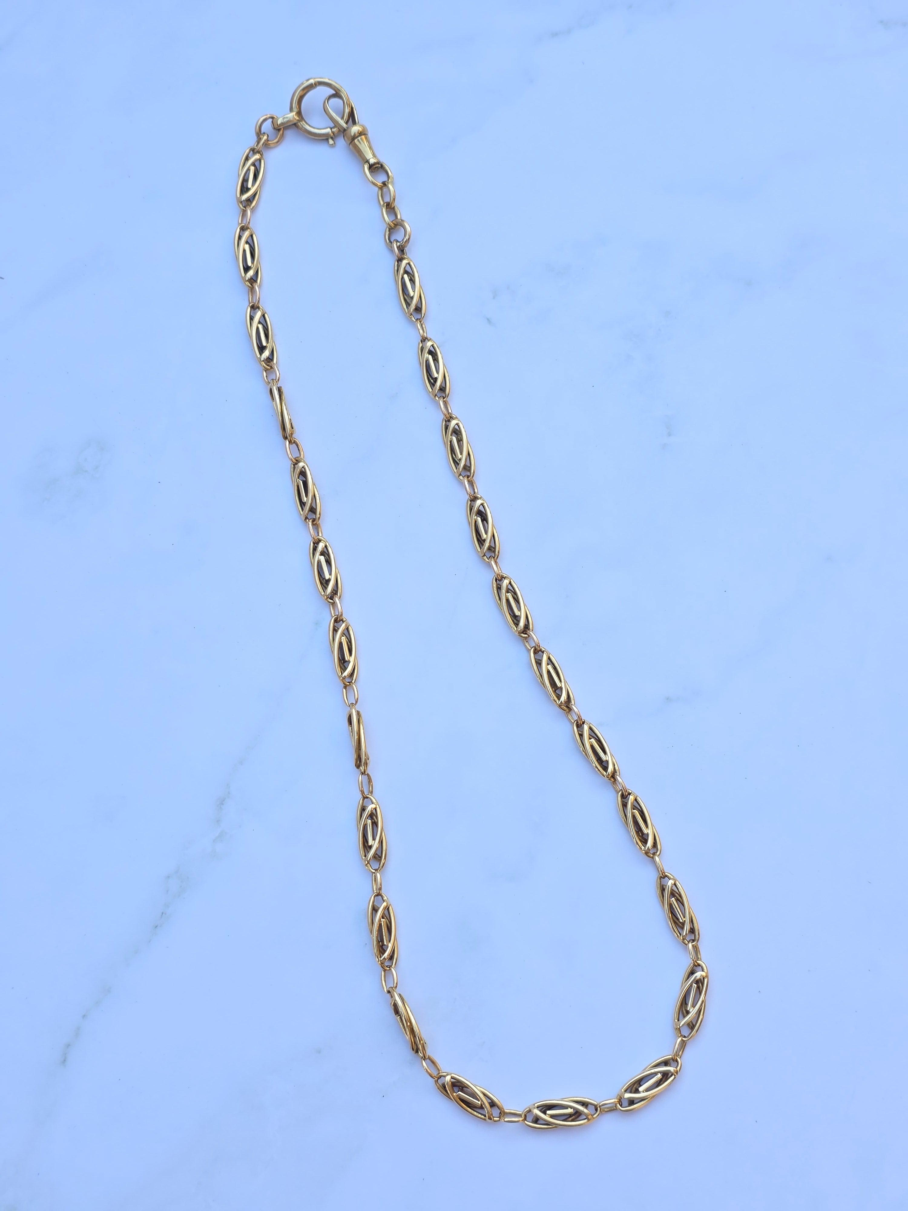 18k Solid Gold Antique French Knot Link Chain Necklace | Indulgems