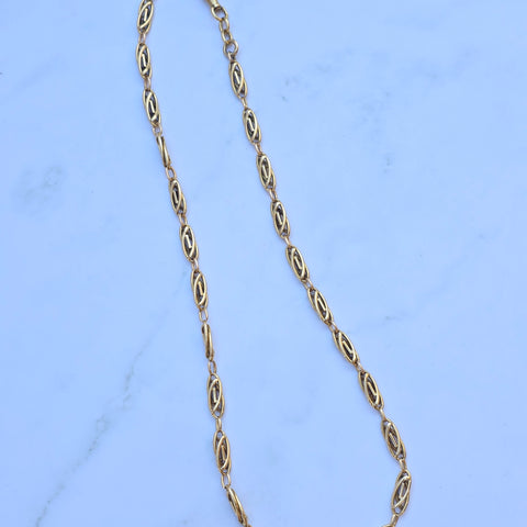 18k Solid Gold Antique French Knot Link Chain Necklace | Indulgems
