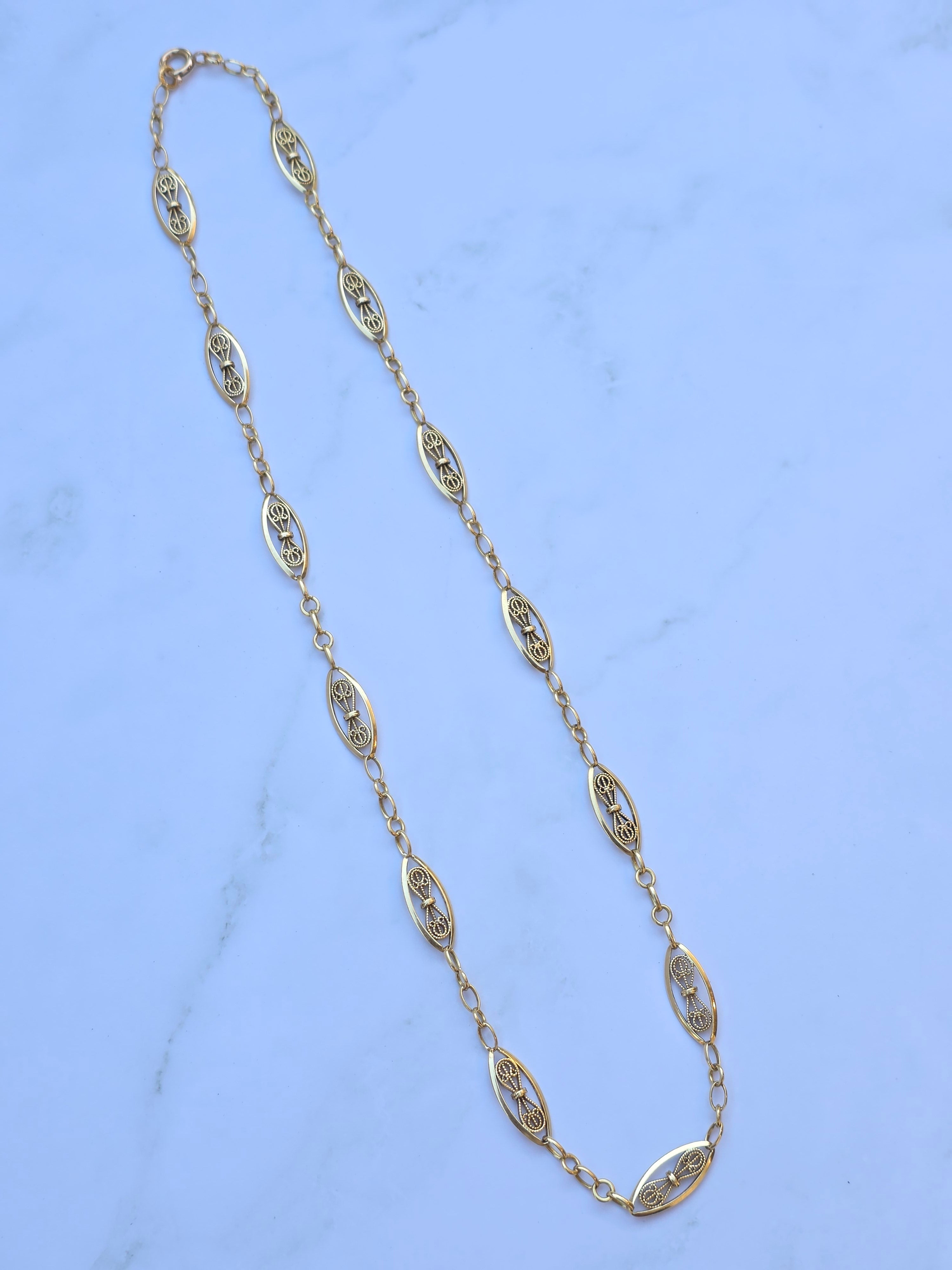 18k Solid Gold Antique French Filigree Chain Necklace 19" | Indulgems