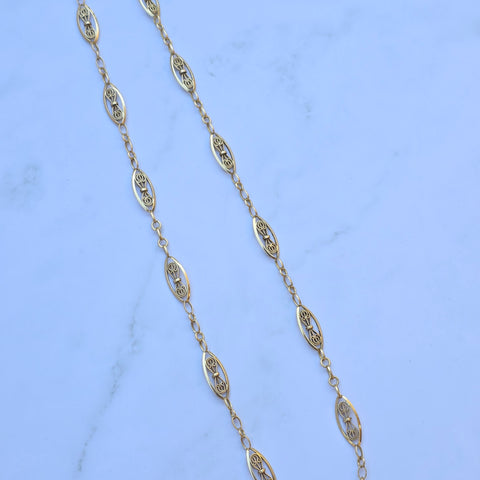 18k Solid Gold Antique French Filigree Chain Necklace 19" | Indulgems
