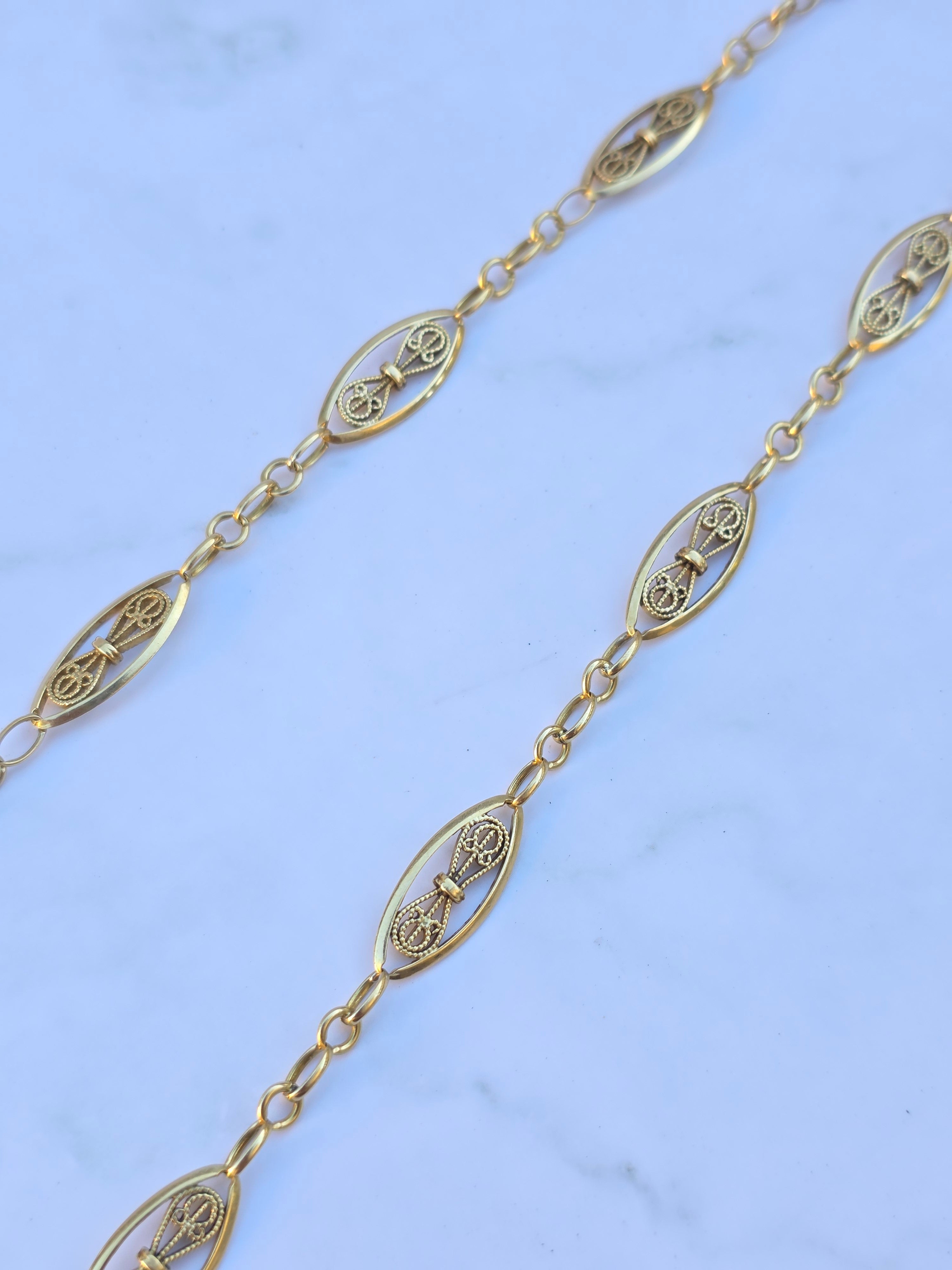 18k Solid Gold Antique French Filigree Chain Necklace 19" | Indulgems