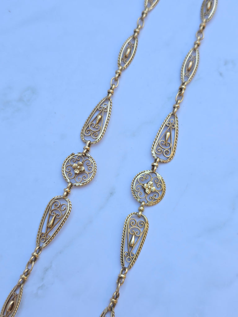 18k Solid Gold Antique French Filigree Chain Necklace 19" | Indulgems