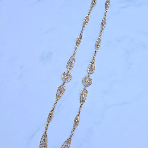 18k Solid Gold Antique French Filigree Chain Necklace 19" | Indulgems
